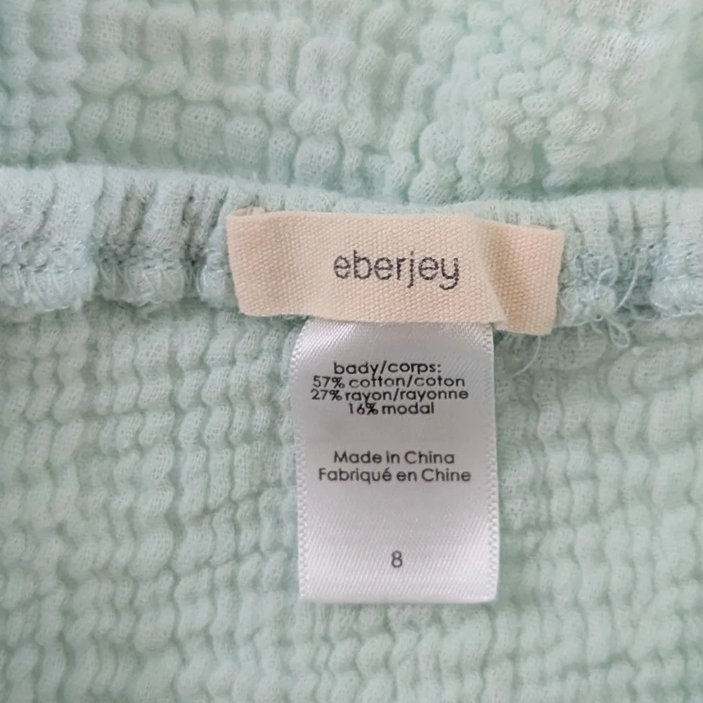 Eberjey Girls Nomad Off Shoulder Romper Ruffle Trim Shorts Gauzy Teal Blue 8